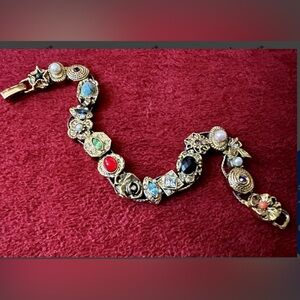 Vintage Unsigned Goldette Victorian Revival Slide 17 Stone Bracelet